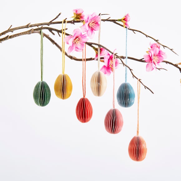 Set of 7 Mini Egg Honeycomb Paper Hanging Decorations