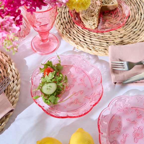 Photo of spring garden flower pink plastic dinner plate