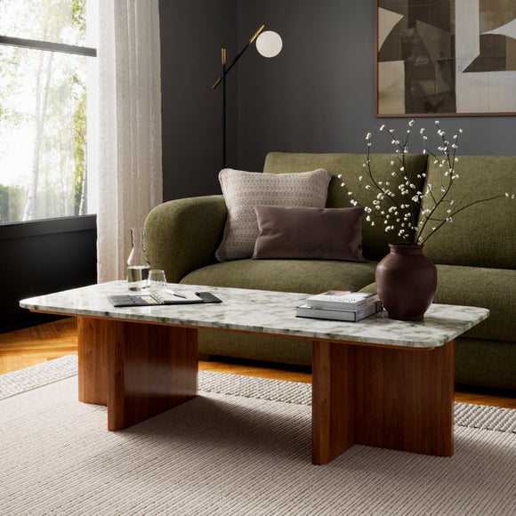 Arya Coffee Table, Mango Wood and Real Marble