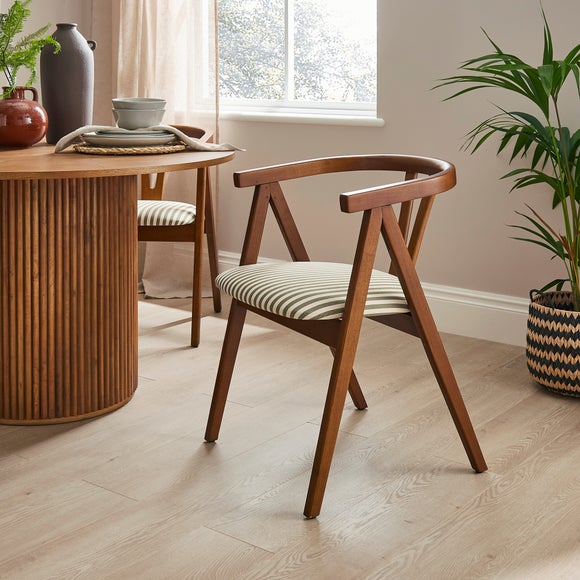 Ansel Set of 2 Wishbone Dining Chairs, Striped Fabric