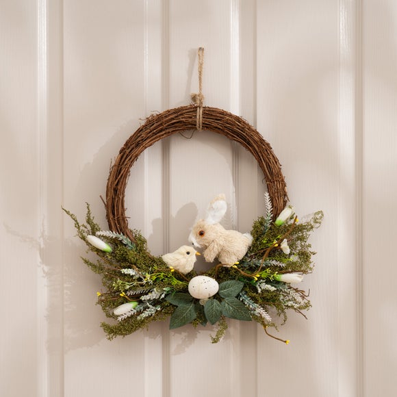 Click to view product details and reviews for Artificial Easter Bunny Chick Wreath.