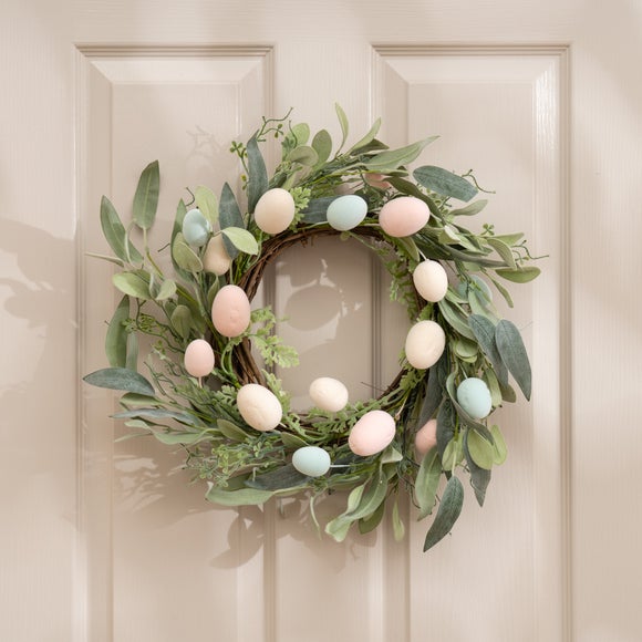 Click to view product details and reviews for Artificial Pastel Easter Egg Wreath.