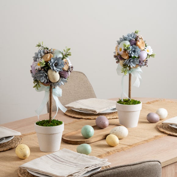 Set of 2 Artificial Wood Shave Topiary Trees