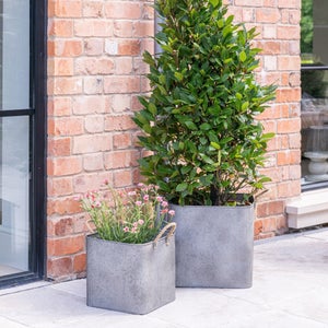 Set Of 2 Outdoor Galvanised Rope Handle Square Planters