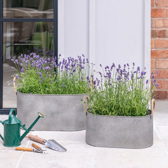 View Set Of 2 Outdoor Galvanised Rope Handle Troughs View Set Of 2 Outdoor Galvanised Rope Handle Troughs