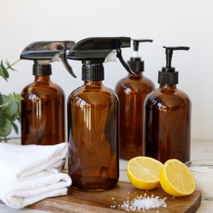 Kitchencraft Living Nostalgia Amber Glass Reusable Spray And Pump Bottle Set
