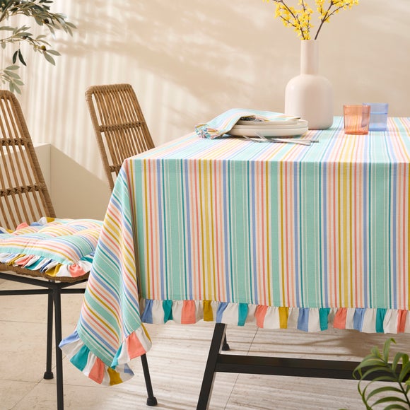 Multicolour Stripe Frilled Tablecloth