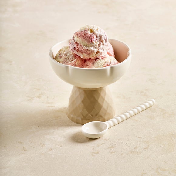 Ice Cream Footed Bowl & Ceramic Spoon Set