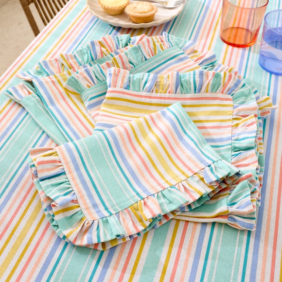 Set of 4 Multicolour Stripe Frilled Napkins
