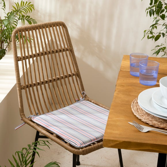 Set of 2 Coastal Stripe Water Resistant Square Seat Pads