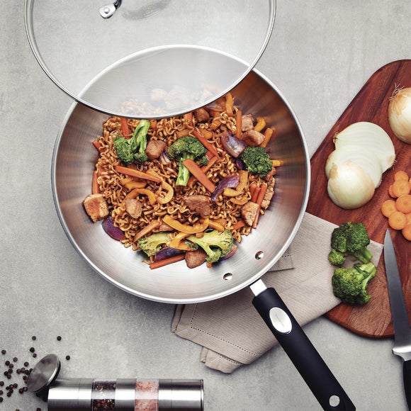 Click to view product details and reviews for Tramontina Stainless Steel Wok With Lid 28cm.
