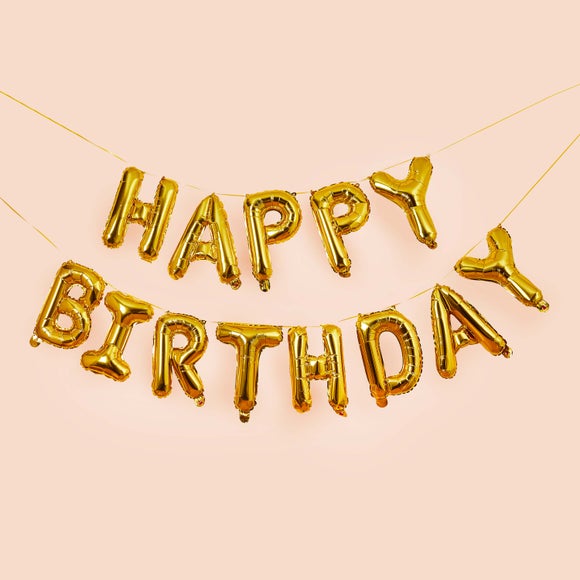 Click to view product details and reviews for Gold Happy Birthday 16 Foil Balloon Bunting. Click to view product details and reviews for Gold Happy Birthday 16 Foil Balloon Bunting.