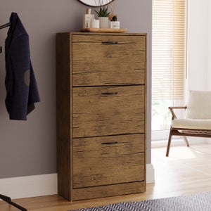 Vida Designs 3 Door Shoe Storage Cabinet- Antique Wood Effect