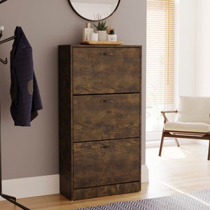 Vida Designs 3 Tier Dark Wood Effect Shoe Cabinet