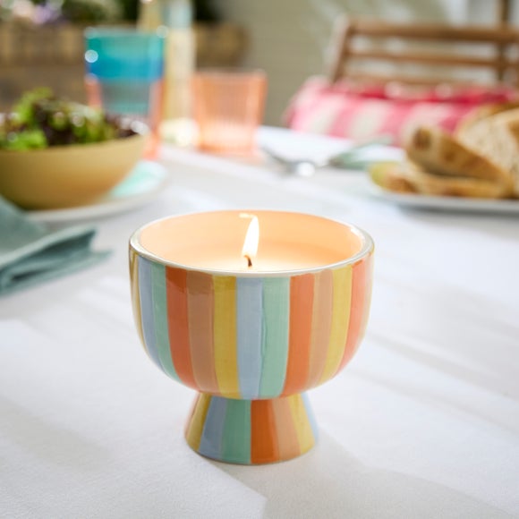 Multicoloured Stripe Eucalyptus and Citronella Goblet Single Wick Candle