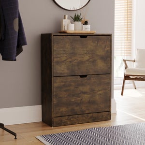 Vida Designs 2 Tier Dark Wood Effect Slot Handle Shoe Cabinet
