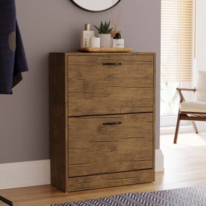 Vida Designs 2 Tier Antique Wood Effect Shoe Cabinet