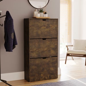 Vida Designs 3 Tier Dark Wood Effect Slot Handle Shoe Cabinet