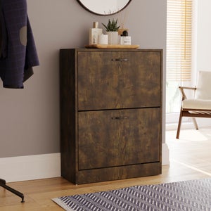 Vida Designs 2 Tier Dark Wood Effect Shoe Cabinet