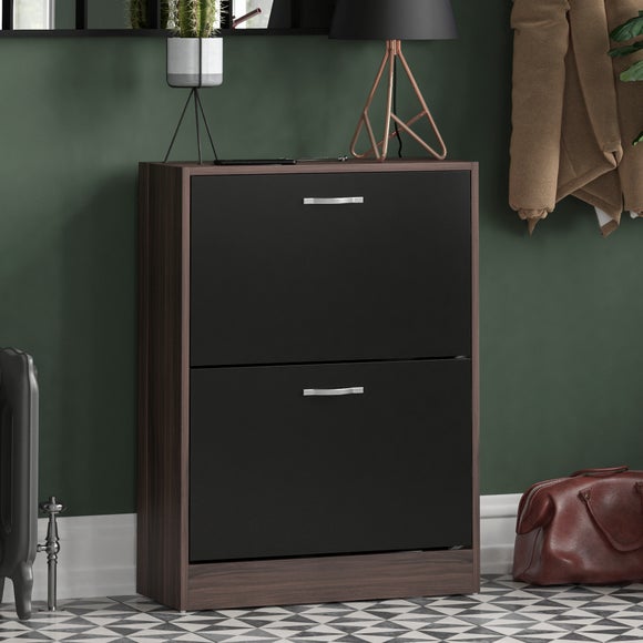 View Vida Designs 2 Tier Walnut Effect Shoe Cabinet View Vida Designs 2 Tier Walnut Effect Shoe Cabinet