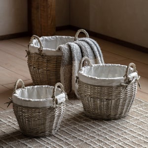 Cedar & Sage Set Of 3 Aro Round Lined Baskets