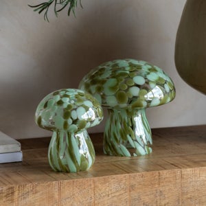 Cedar & Sage Set Of 2 Confetti Glass Mushroom Ornaments