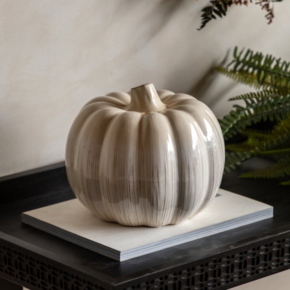 Click to view product details and reviews for Cedar Sage Natural Ceramic Pumpkin Ornament.