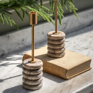 Cedar & Sage Set Of 2 Novi Marble Candlestick Holders