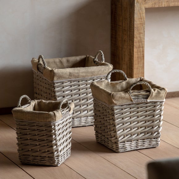 Click to view product details and reviews for Cedar Sage Set Of 3 Faden Square Lined Baskets.