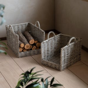 Cedar & Sage Set Of 2 Corte Log Baskets
