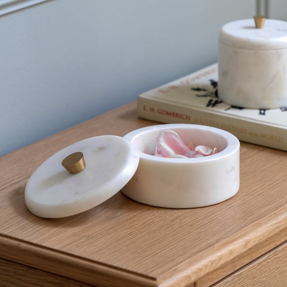 Click to view product details and reviews for Cedar Sage Veta Wide Round Marble Trinket Box.
