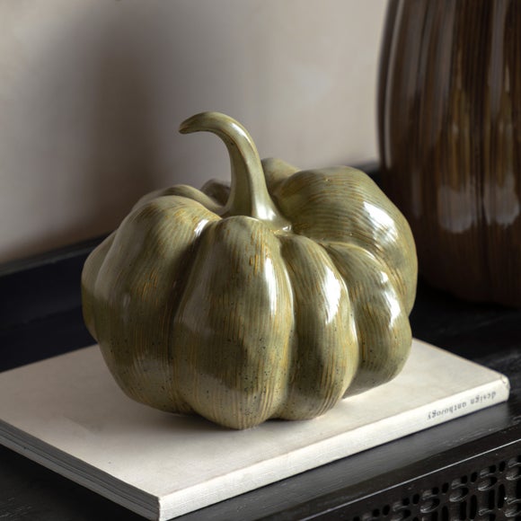 Click to view product details and reviews for Cedar Sage Sage Green Ceramic Pumpkin Ornament.