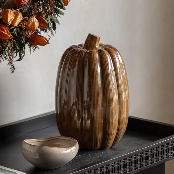 Click to view product details and reviews for Cedar Sage Rust Ceramic Pumpkin Ornament.