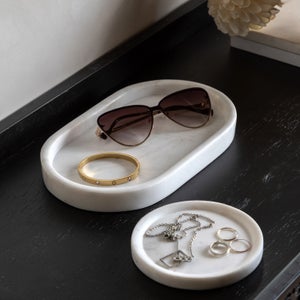 Cedar & Sage Set Of 2 Piedra Marble Trinket Trays