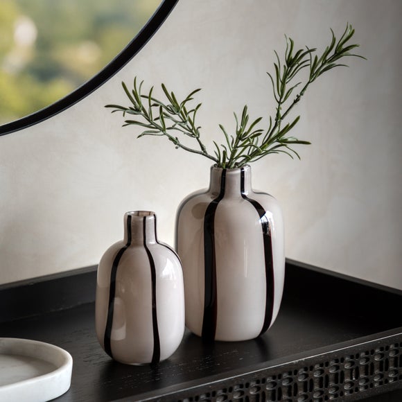 View Cedar & Sage Set Of 2 Linea Monochrome Stripe Glass Vases View Cedar & Sage Set Of 2 Linea Monochrome Stripe Glass Vases