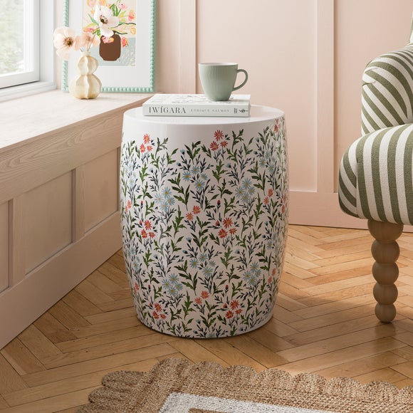 Metal Spring Floral Drum Table