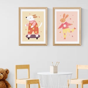 East End Prints Set Of 2 Skater Pup And Rollin Rabbit Prints