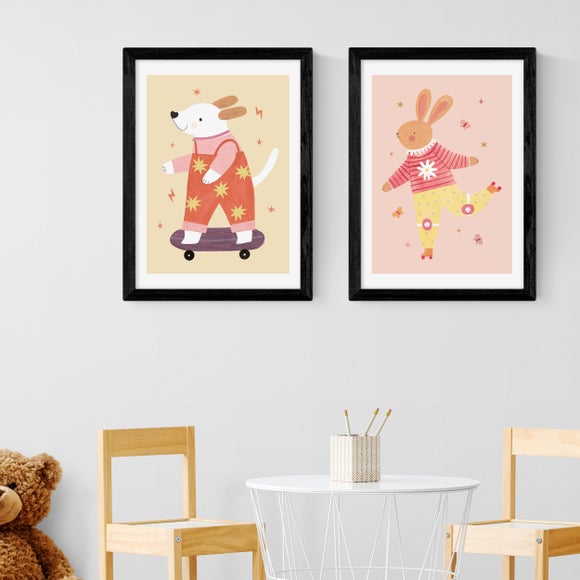 East End Prints Set of 2 Skater Pup and Rollin Rabbit Prints