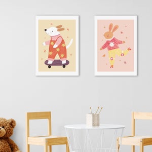 East End Prints Set Of 2 Skater Pup And Rollin Rabbit Prints