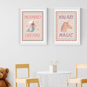East End Prints Set Of 2 Mermaid And Unicorn Prints