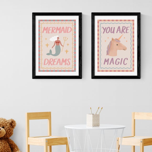 East End Prints Set Of 2 Mermaid And Unicorn Prints