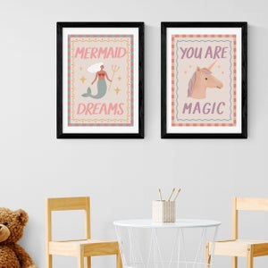 East End Prints Set Of 2 Mermaid And Unicorn Prints