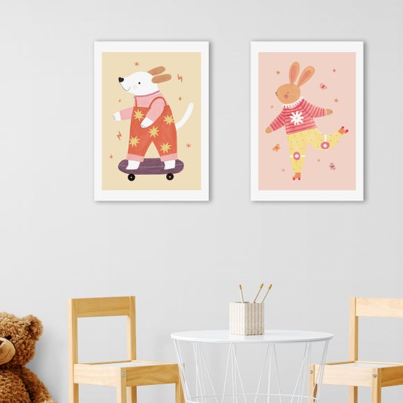 East End Prints Set of 2 Skater Pup and Rollin Rabbit Prints