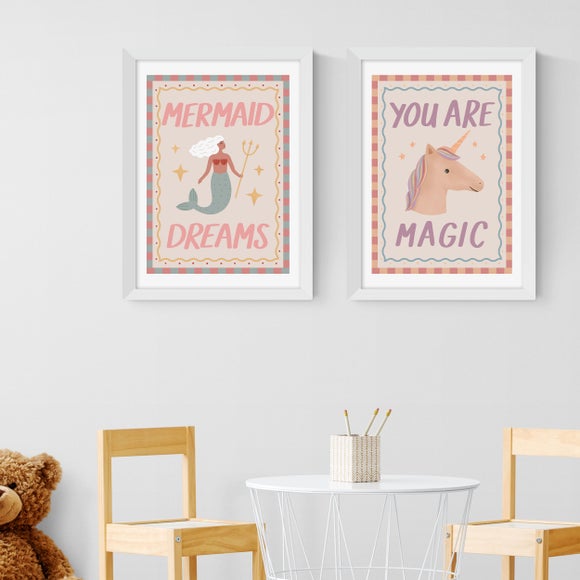 East End Prints Set Of 2 Mermaid And Unicorn Prints
