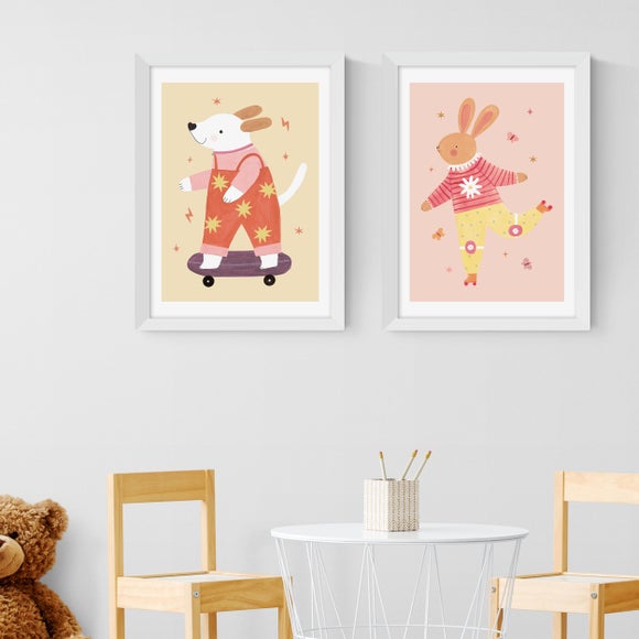 East End Prints Set of 2 Skater Pup and Rollin Rabbit Prints