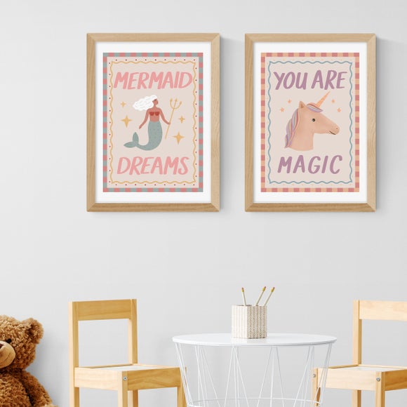 East End Prints Set Of 2 Mermaid And Unicorn Prints