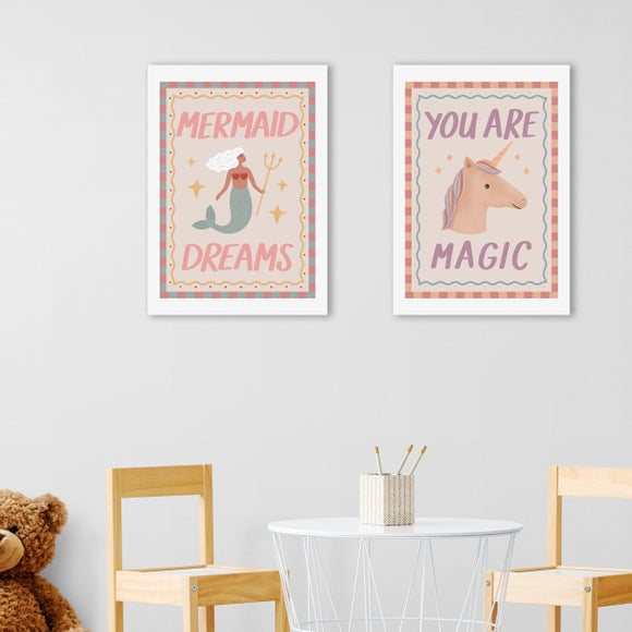 East End Prints Set Of 2 Mermaid And Unicorn Prints