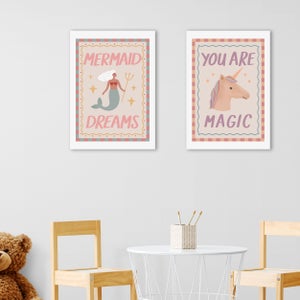 East End Prints Set Of 2 Mermaid And Unicorn Prints