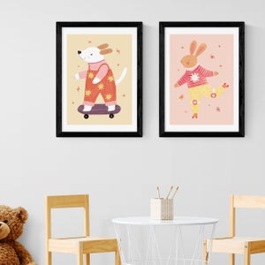 East End Prints Set Of 2 Skater Pup And Rollin Rabbit Prints