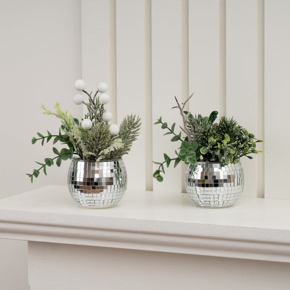 Set of 2 Artificial Christmas Mirrorball Plants